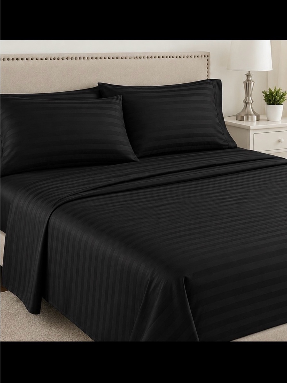 2800 Series King Sheet Set Black Stripe 4 Piece Extra Deep Pocket Wrinkle Free